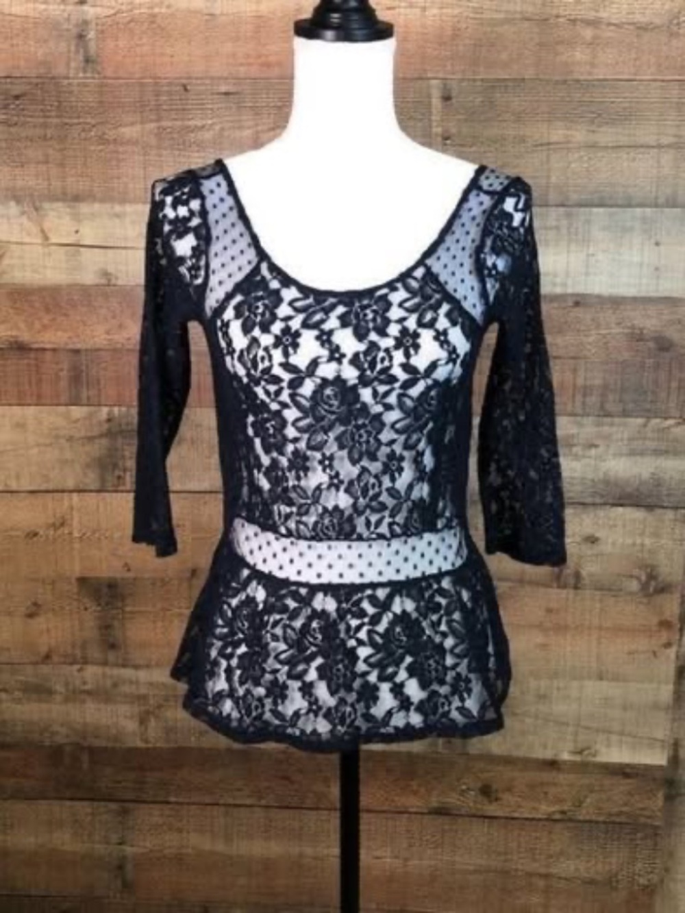 Juniors Size XS HOLLISTER Sheer Lacey Navy-Blue Blouse